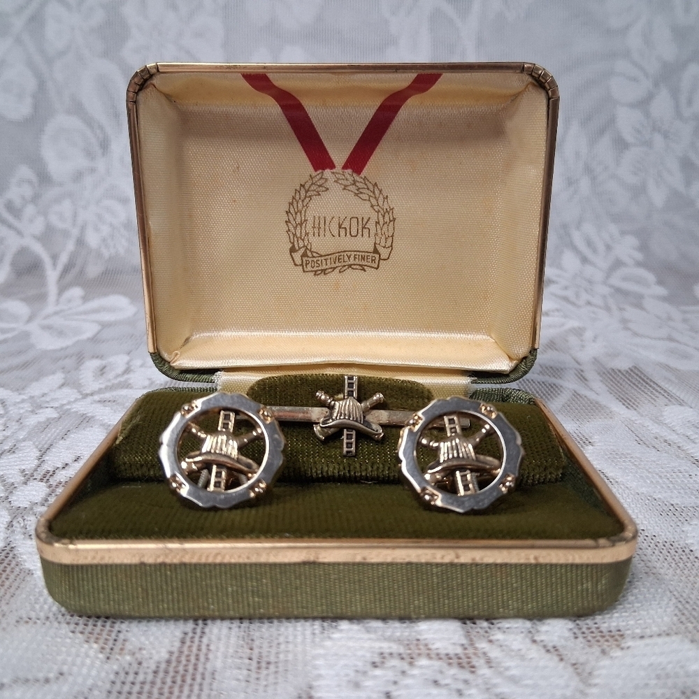 Vintage Hickok Fireman's Cufflinks & Tie Bar Set Presentation Box Original - Picture 3 of 13